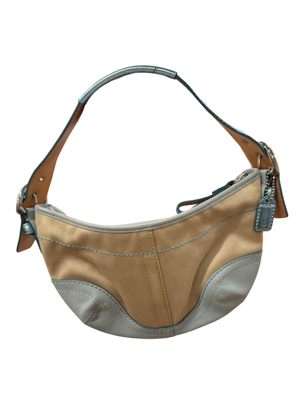 Authentic Coach # 1877 2004 Canvas & Blue leather Metallic SoHo Mini Hobo - Picture 4 of 11